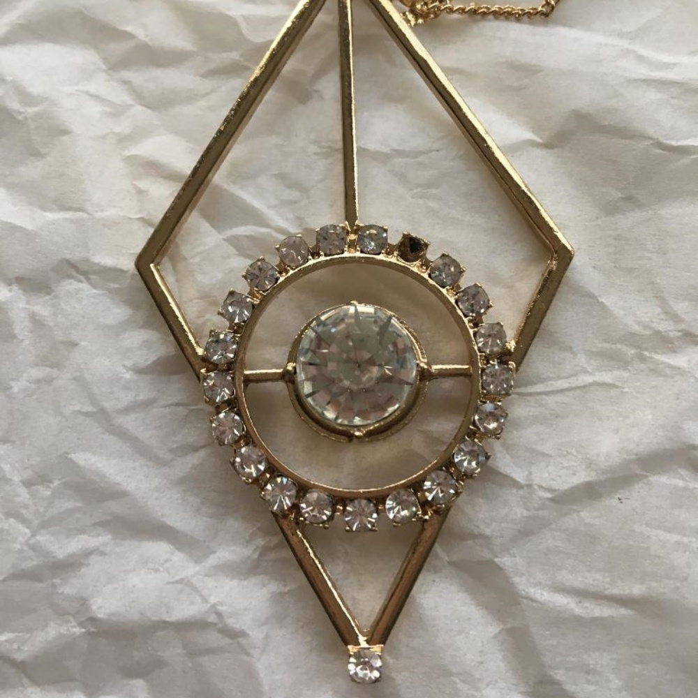 Gold Rhinestone and Blue Stone Necklace